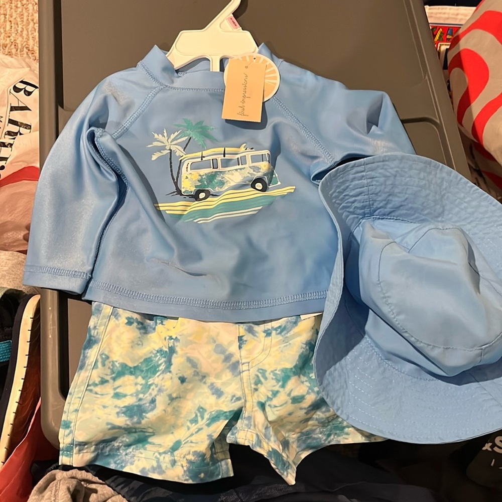 6-9 month bathing suit with hat